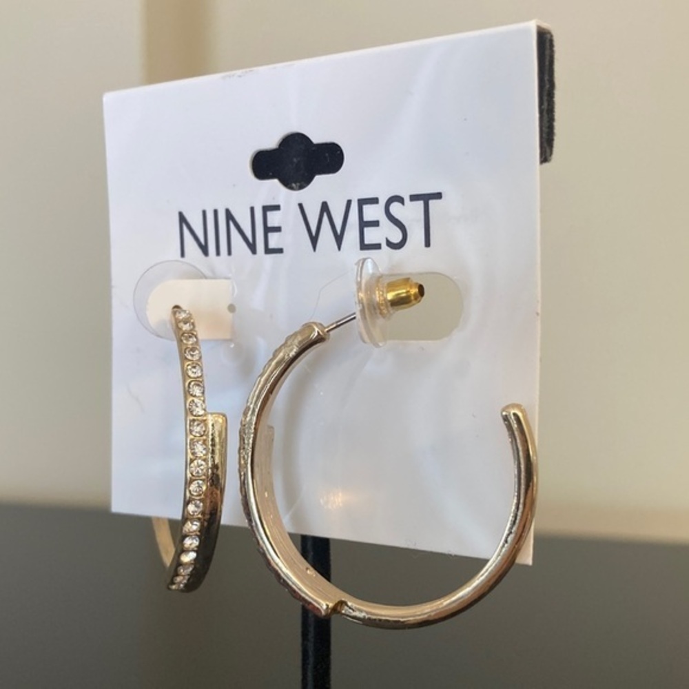 Nine West Gold and Silver Crystal Hoop Earrings